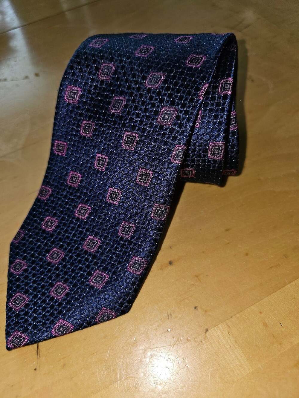 Bruno Piattelli Roma Navy Blue Pink Geometric Silk Luxury Mens Necktie Tie
